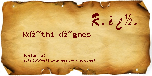 Réthi Ágnes névjegykártya